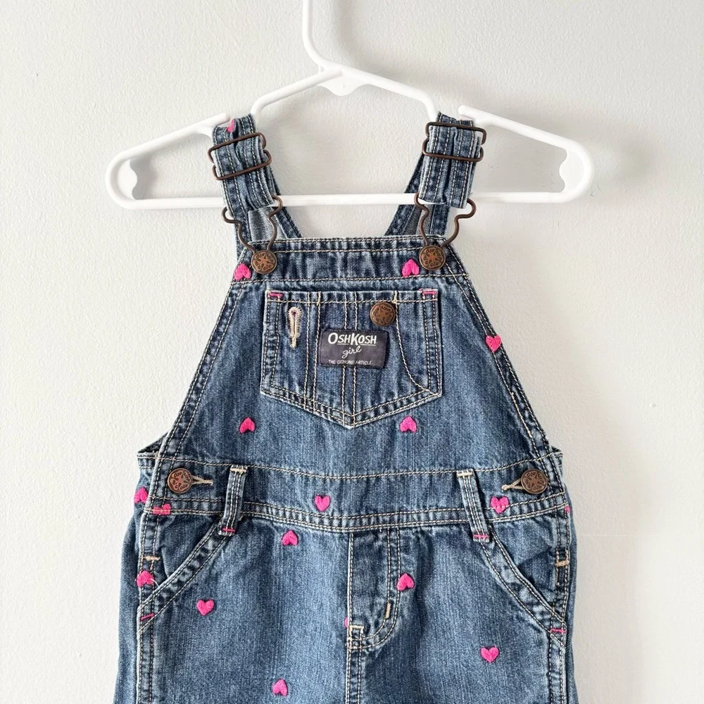 OshKosh B'gosh Vintage Baby Girl’s Denim Heart Overalls Jeans One Piece
